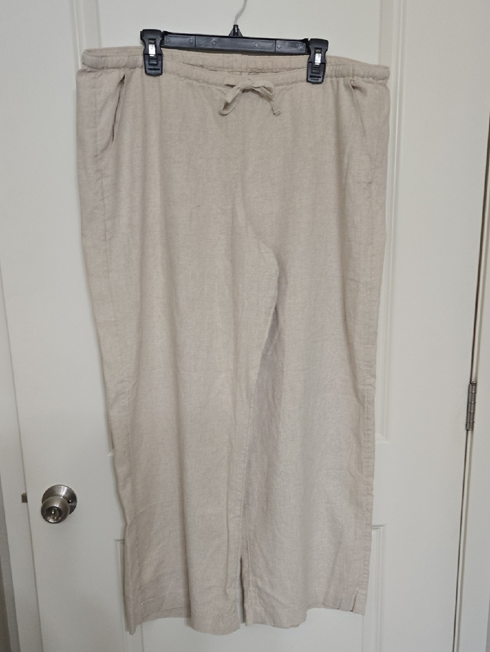 Hollister Light Beige Drawstring Linen-Blend Chinos